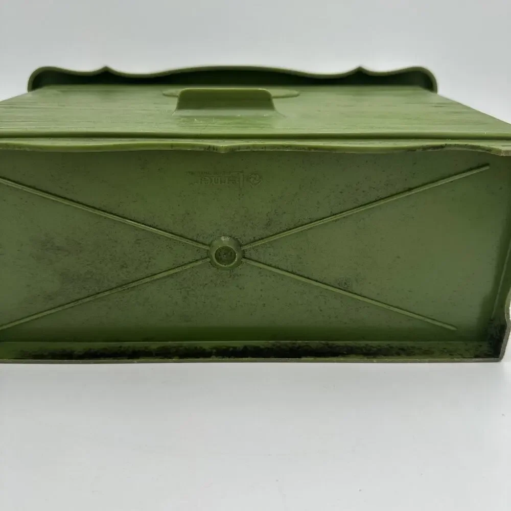 Vtg Lerner Melwood Faux Wood Recipe Chest Card Box Organizer Olive Green Floral